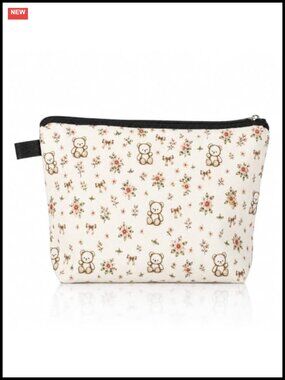 Travel Makeup Bag Cute Bear Cosmetic Pouch Zipper Polyester Organizer Women